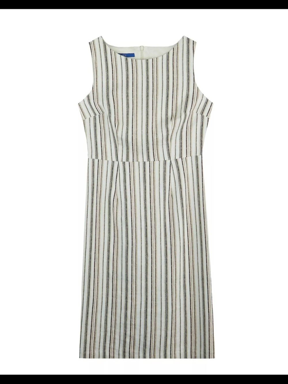 Apt. 9 Size 14 Striped Sheath Dress Neutral Sleeveless Boatneck Career Office Mi